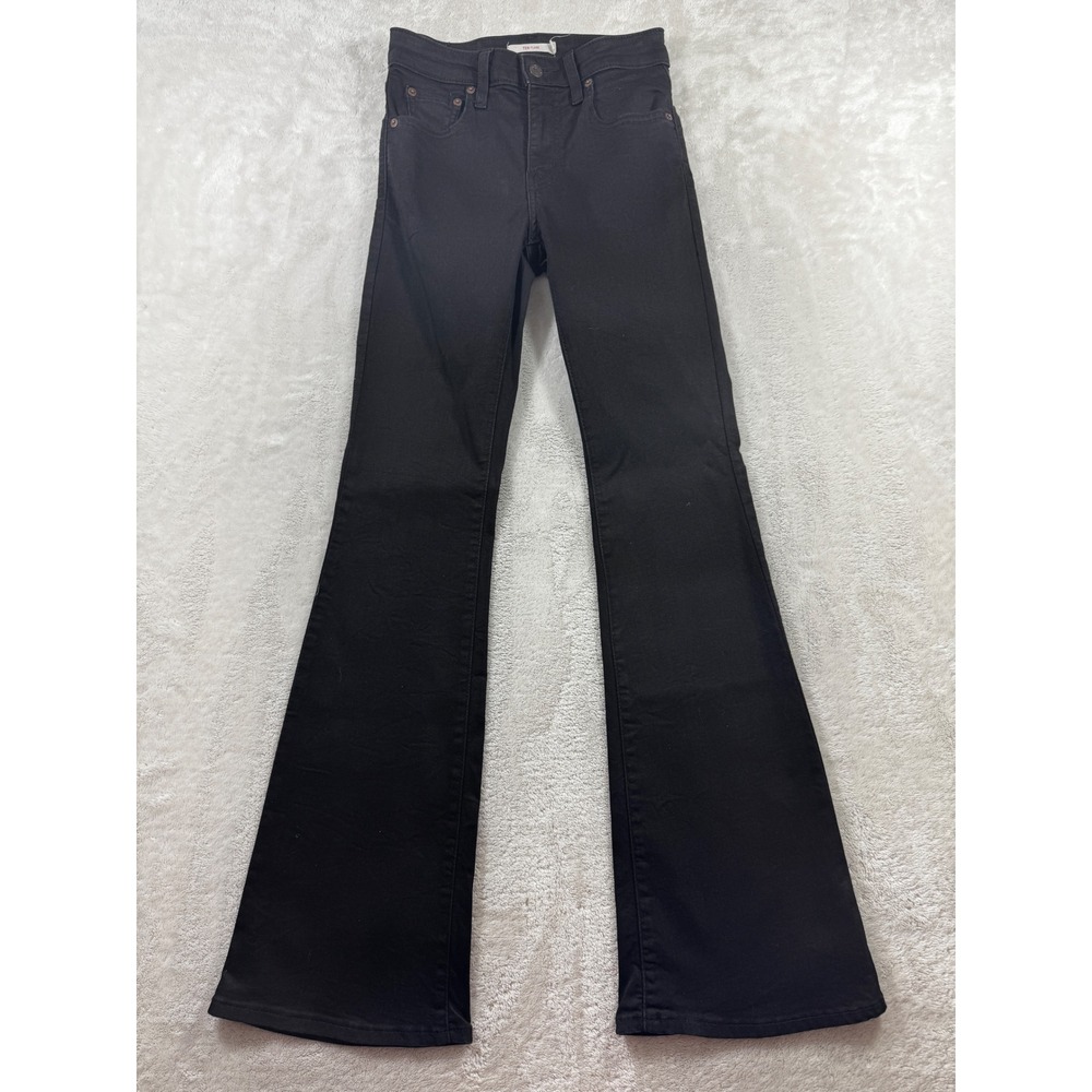 Levi's Womens 726 High Rise Flare Stretch Black Denim Jeans 25 Meas: 24x31.5